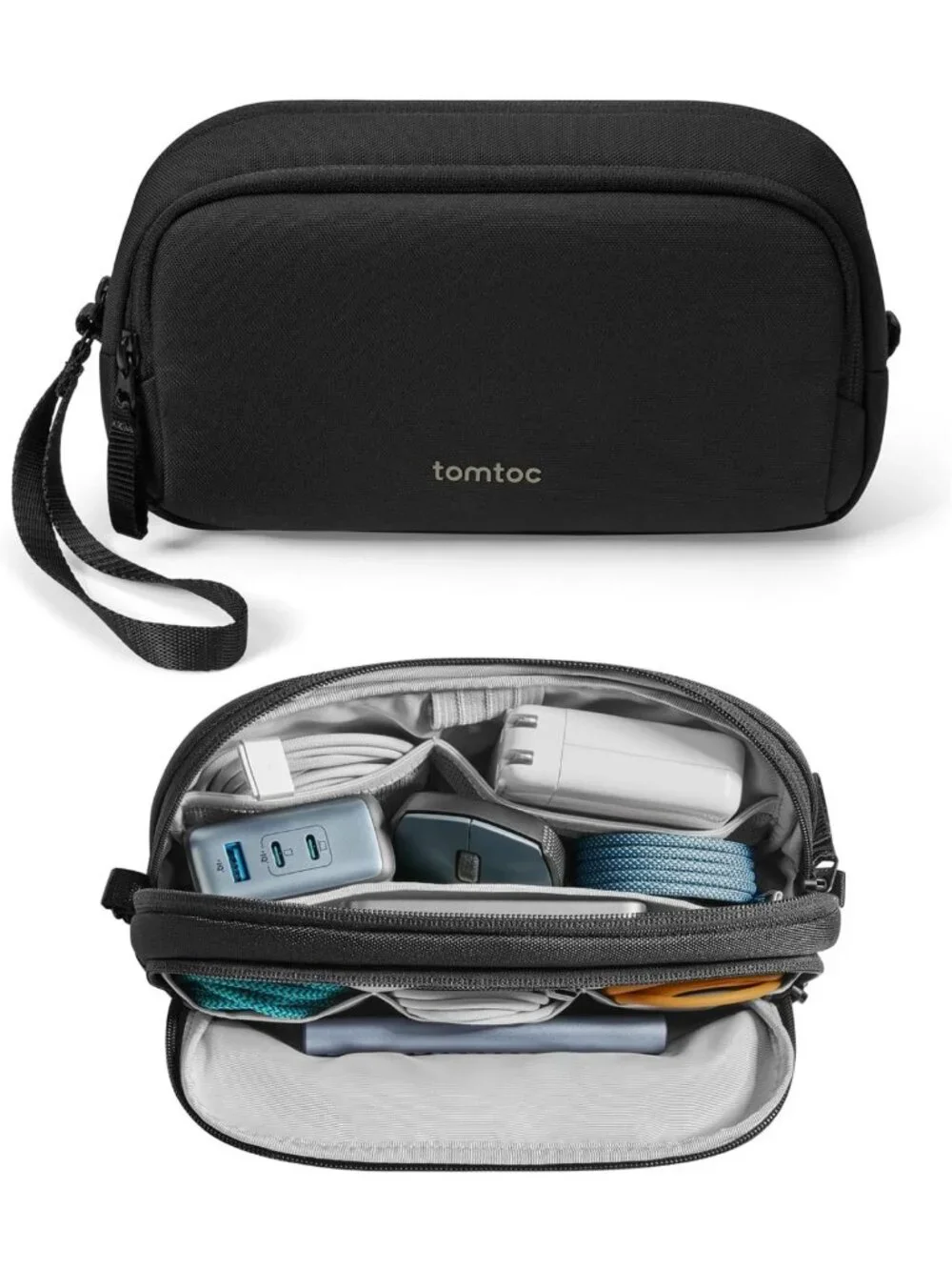 Water-Resistant Tech Organizer Pouch | Dual Compartment Travel Case for Cords